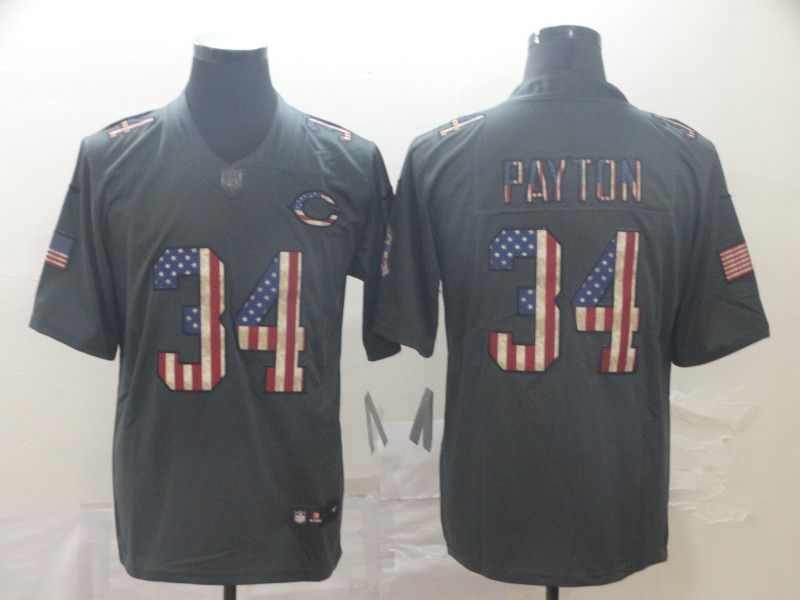 Men Chicago Bears #34 Payton Carbon Black Retro USA flag Nike NFL Jerseys->chicago bears->NFL Jersey